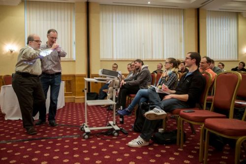 The author giving John Lakos an impromptu Tango lesson at ACCU2016. Photograph courtesy of Mogens Hansen.